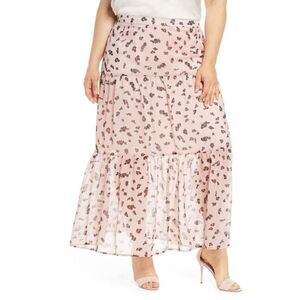 NEW Leith Women's Pink Pull On Floral Print Lined Tiered Maxi Skirt Size XS